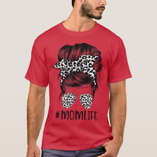 Camiseta Women Mom Life Mom Life Leopard Messy Bun