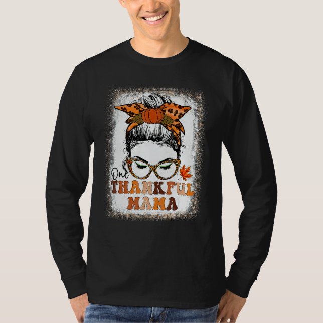 Camiseta Women One Thankful Mama Bleached   Groovy Thanksgi (Anverso)