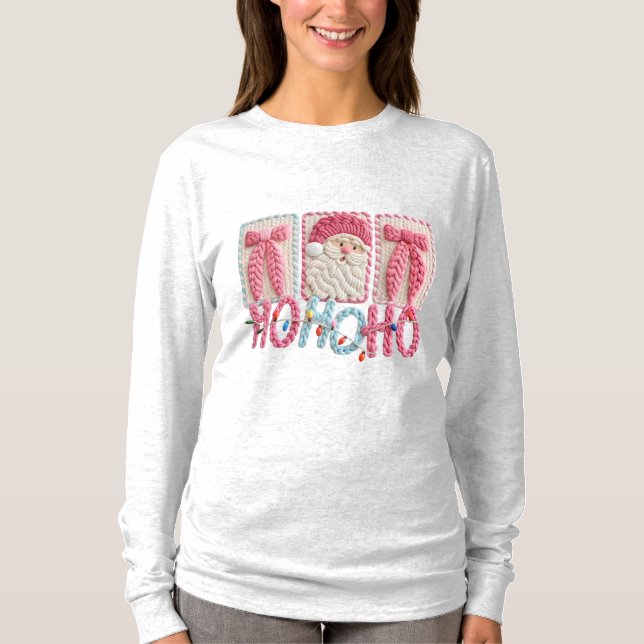 Camiseta Women’s Ho Ho Ho Santa – Faux Embroidery Christmas (Anverso)