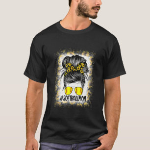 Camiseta Women Softball Mom Life Sunflower Bleached  Mother