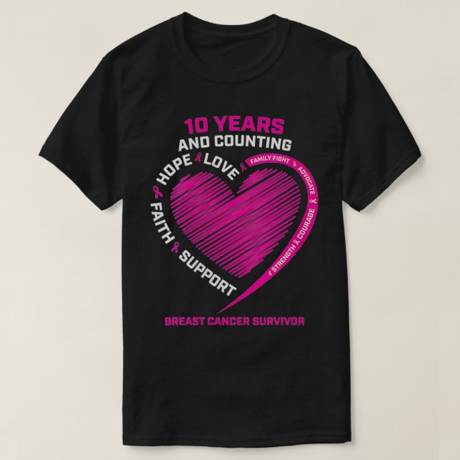 Camiseta Womens 10 Years Cancer Free Gifts Women Pink Breas (Diseño del anverso)