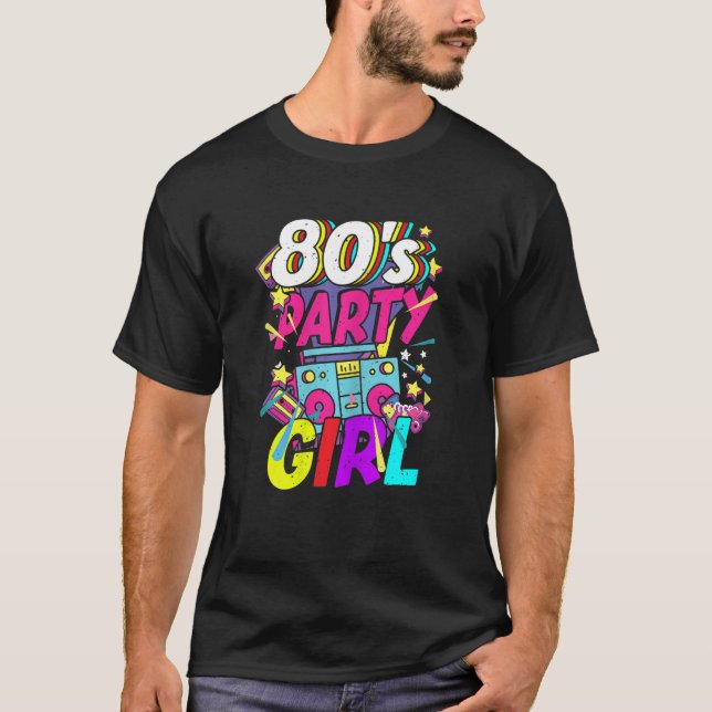 Camiseta Womens 80s Party Girl Retro Costume Outfit 80's (Anverso)