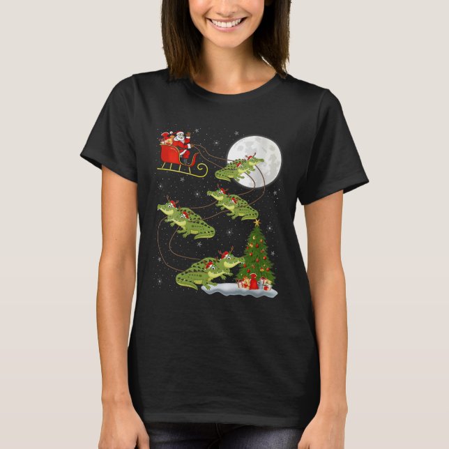 Camiseta Womens Alligator Santa Sleigh Flying Funny Magical (Anverso)