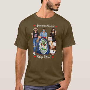 Camiseta Womens American Raised Belize Blood USA Flag
