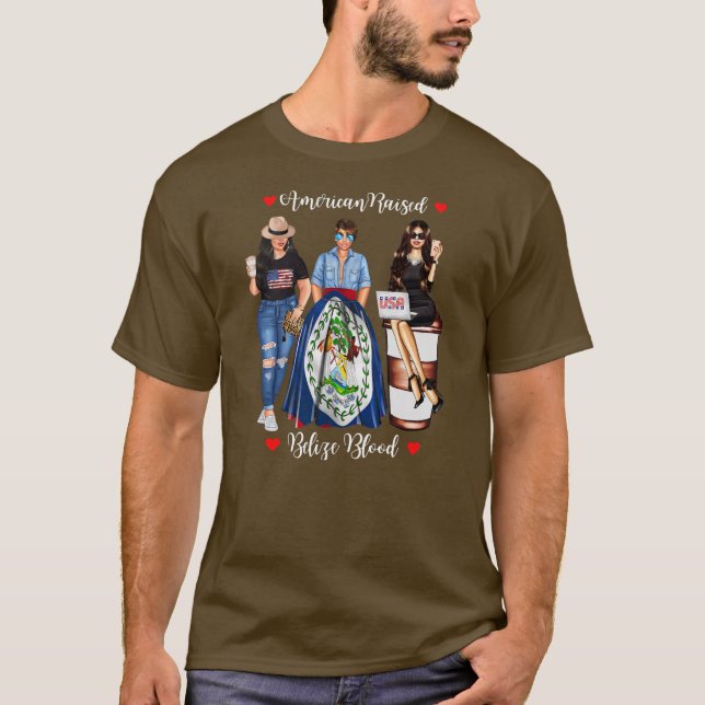 Camiseta Womens American Raised Belize Blood USA Flag (Anverso)