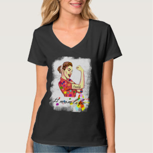 Camiseta Womens Autism Mom Messy Bun Bleached For Autism Aw