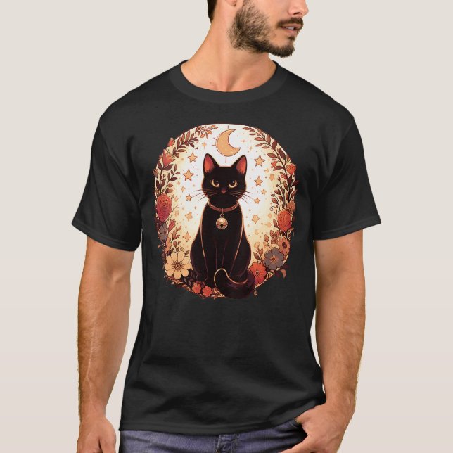 Camiseta Womens Autumn Flowers Magical Black Cat Autumn Hal (Anverso)