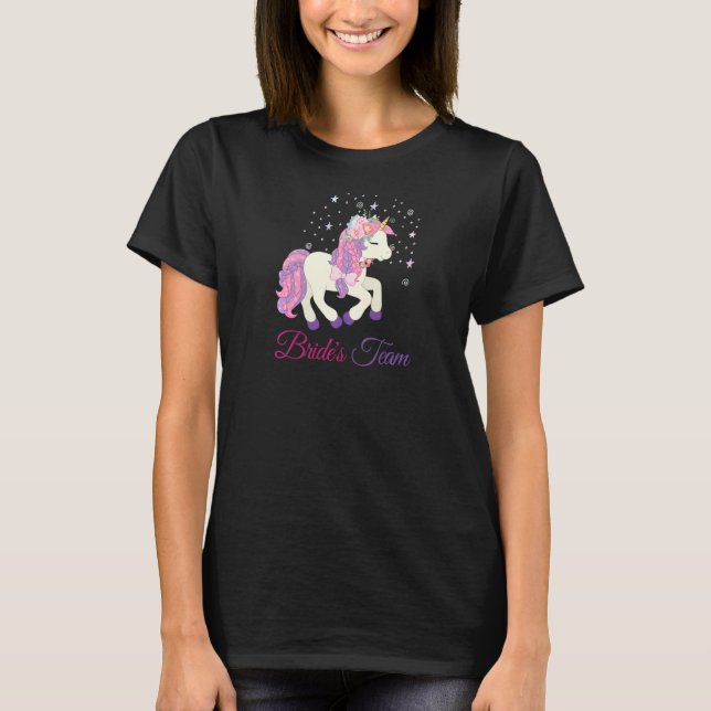 Camiseta Womens  Bachelorette Party Unicorn Bride's Team (Anverso)