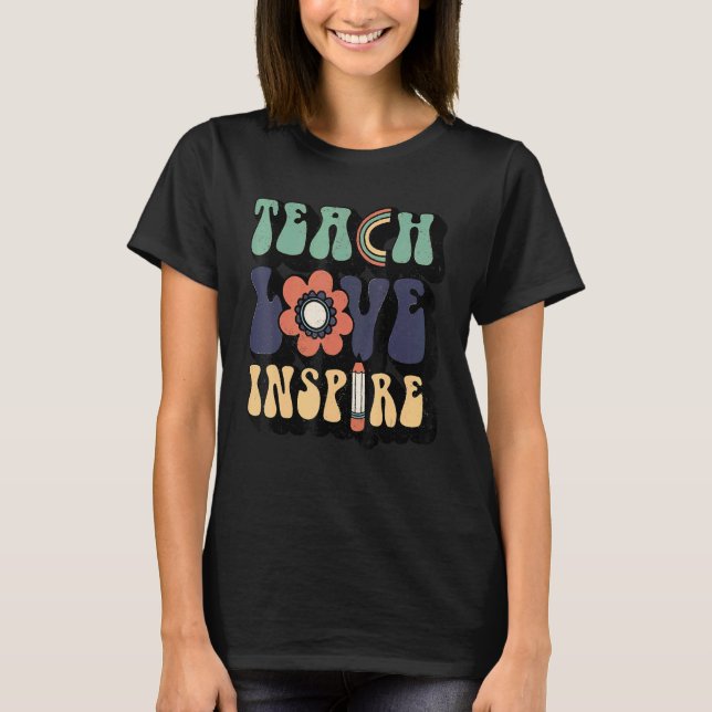 Camiseta Womens Back To School Teach Love Inspire Retro Tea (Anverso)