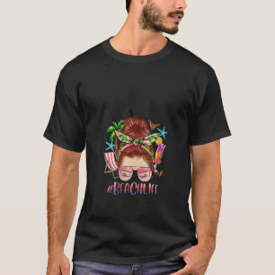 Camiseta Womens Beach Life Messy Bun Red Hair Summer Viber
