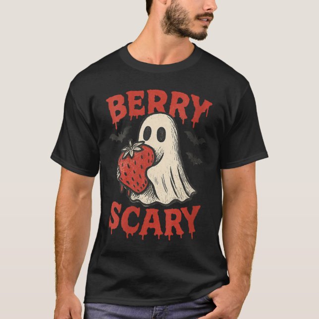 Camiseta Womens Berry Y Cute Ghost Strawberry Halloween Pun (Anverso)