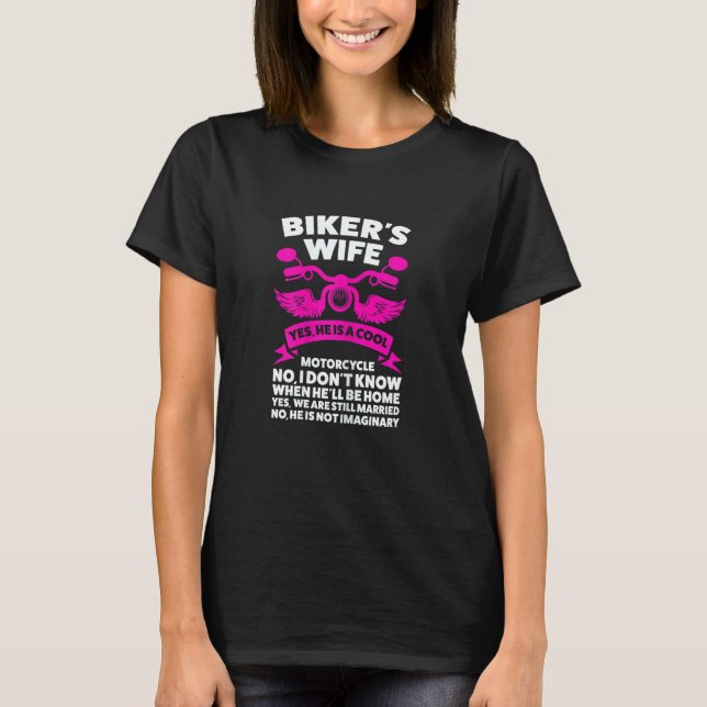 Camiseta Womens Biker's Wife Yes  He Is A Cool Motorcycle M (Anverso)