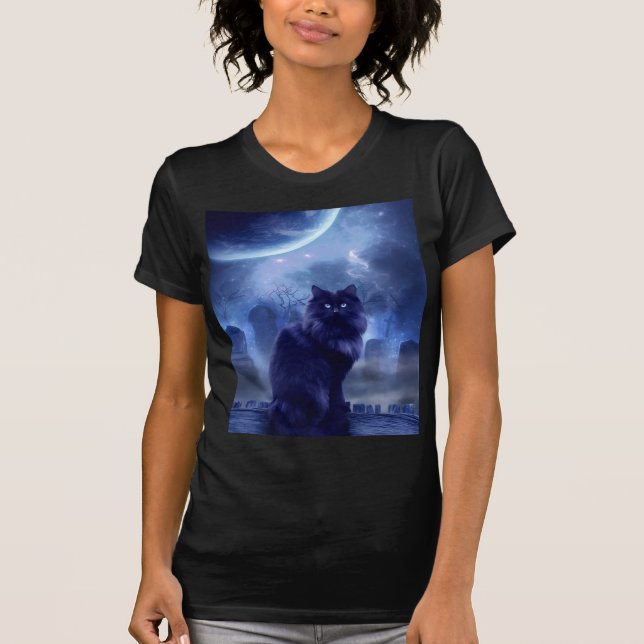 Camiseta women's black cat and moon t-shirt (Anverso)