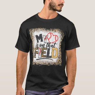 Camiseta Womens Bleached Leopard Baseball Mom My Heart is o