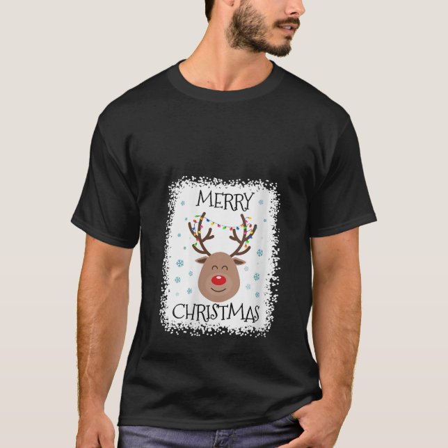 Camiseta Womens Bleached Rudolph Red Nose Reindeer Face Mer (Anverso)