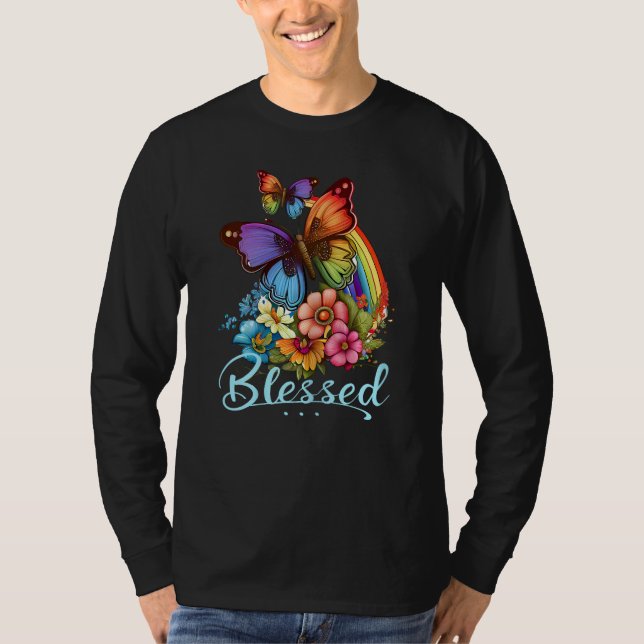 Camiseta Womens Blessed Christian Butterfly Pretty Floral R (Anverso)