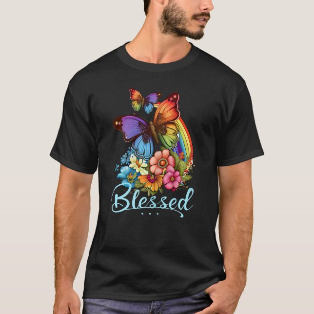 Camiseta Womens Blessed Christian Butterfly Pretty Floral R (Anverso)