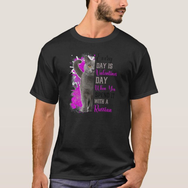 Camiseta Womens Blue Russian Cat Mom Valentines Day Cat Mam (Anverso)