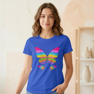 Camiseta Women's Blue T-Shirt with Colorful Butterflies