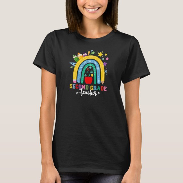 Camiseta Womens Boho Rainbow Second Grade Teacher Back To S (Anverso)