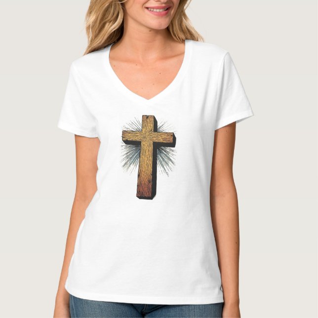 Camiseta Women's Bold Christian Cross V-Neck Tee (Anverso)