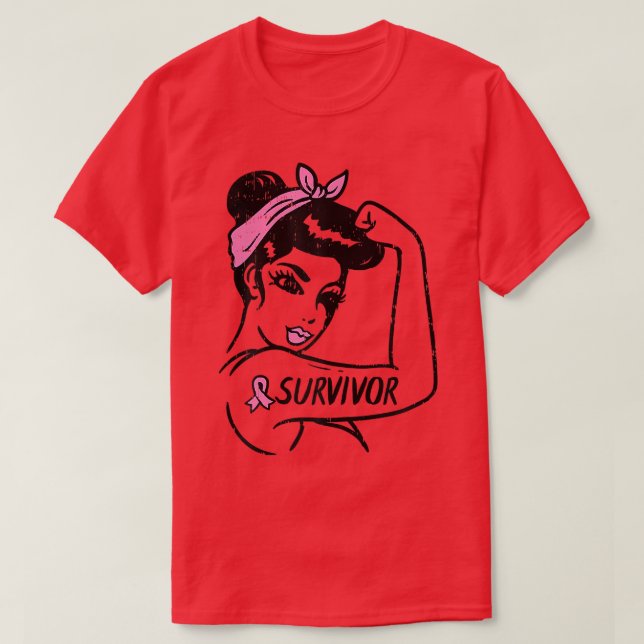 Camiseta Womens Breast Cancer Survivor Rosie Riveter Pink A (Diseño del anverso)