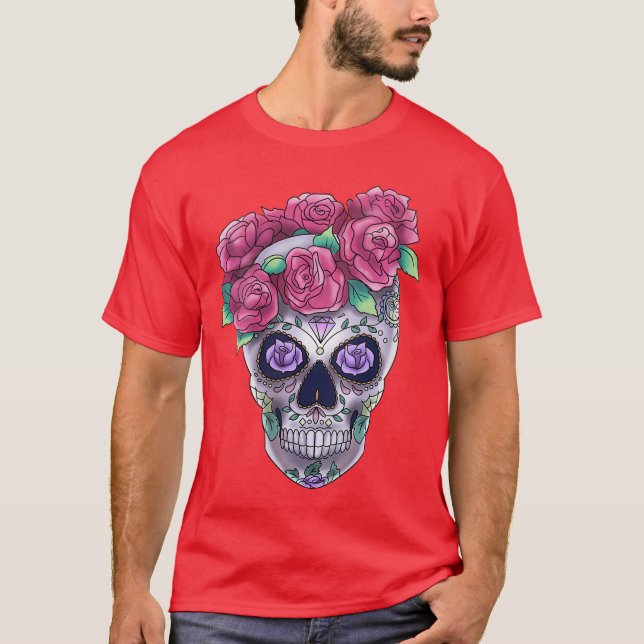 Camiseta Womens Calavera Flowers Scary Monster Horror Hallo (Anverso)