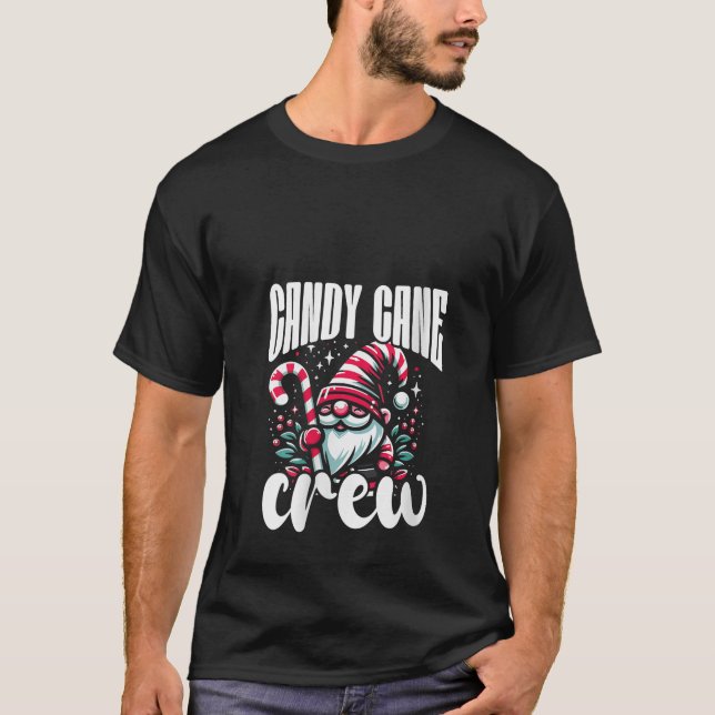 Camiseta Womens Candy Cane Crew Christmas Santa Gnome V Nec (Anverso)