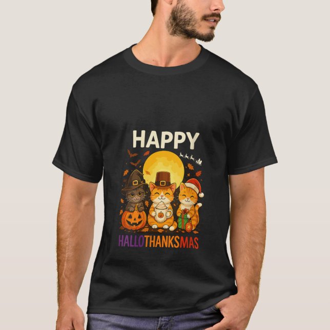 Camiseta Womens Cat Hallothanksmas Kitten Halloween Thanksg (Anverso)
