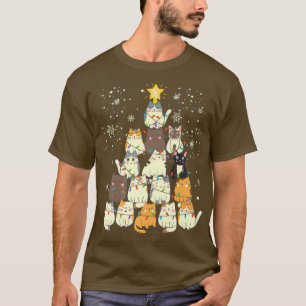 CAMISETA WOMEN'S CAT LOVING CHRISTMAS TREE XMAS LIGHTS AND 