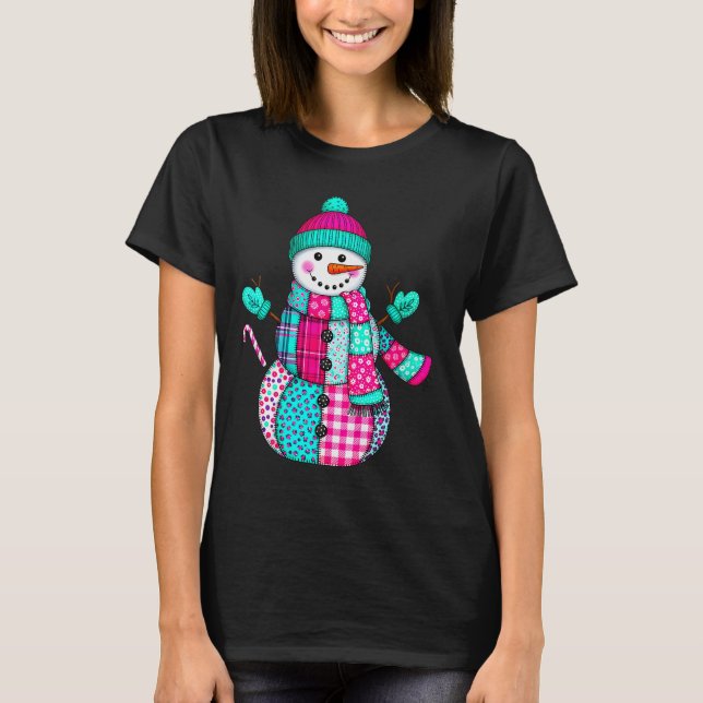 Camiseta Womens Christmas Patchwork Snowman Preppy Retro Me (Anverso)
