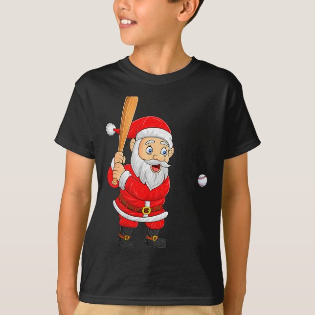 Camiseta Womens Christmas Santa Playing Baseball Xmas Funny (Anverso)