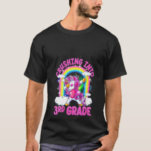 Camiseta Womens Crushing Into 3rd Grade Dabbing Unicorn Bac