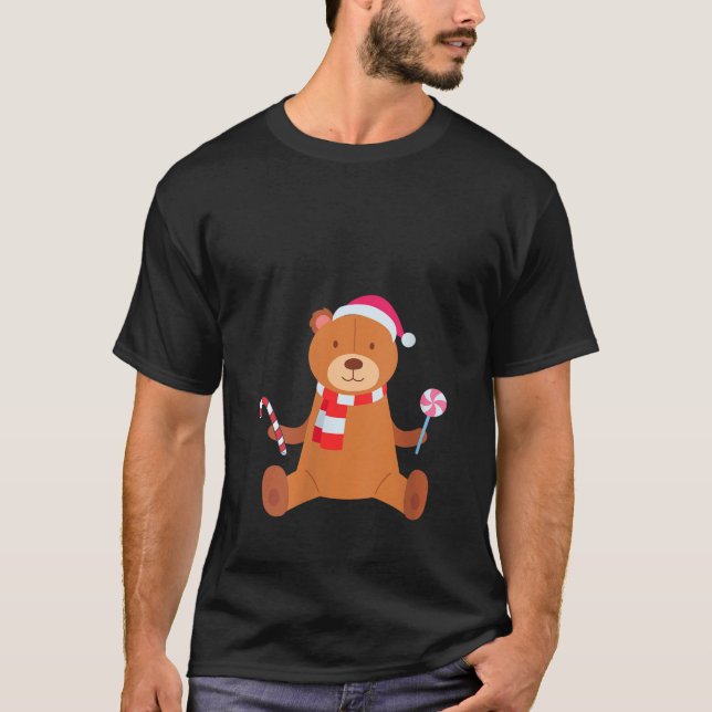 Camiseta Womens Cute Christmas Bear with Santa Hat Candy Ca (Anverso)