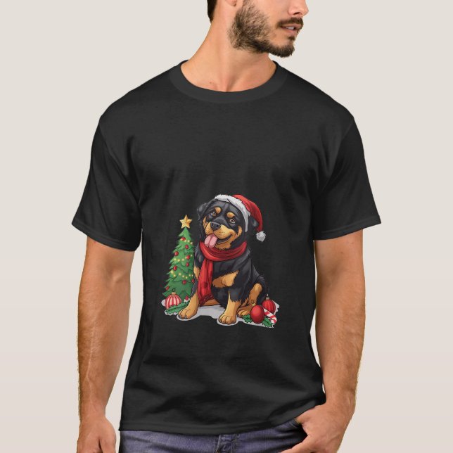 Camiseta Womens Cute Christmas Rottweiler Dog Santa Hat Pup (Anverso)