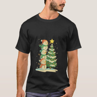 Camiseta Womens Cute Christmas Snowman Watercolor Xmas Tree