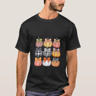 Camiseta Womens Cute Coquette Pumpkin Season Thanksgiving A