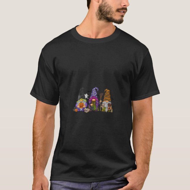 Camiseta Womens Cute Halloween Gnomes Autumn Pumpkins Fall  (Anverso)