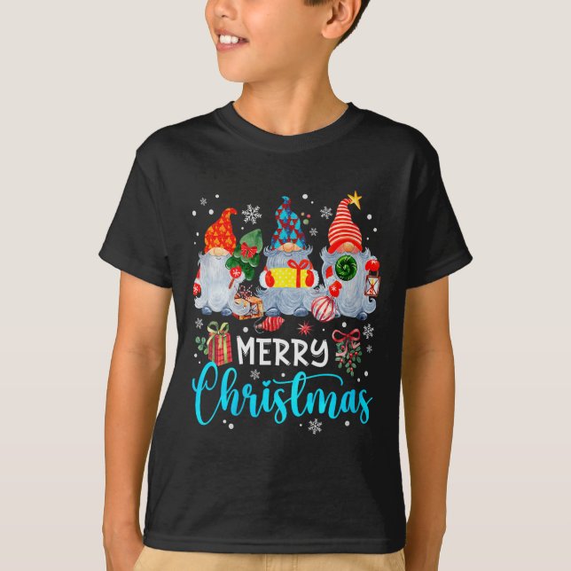 Camiseta Womens Cute Merry Christmas Gnome Snowflakes Xmas  (Anverso)