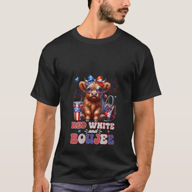 Camiseta Womens Cute Red White And Boujee Highland Cow 4th  (Anverso)