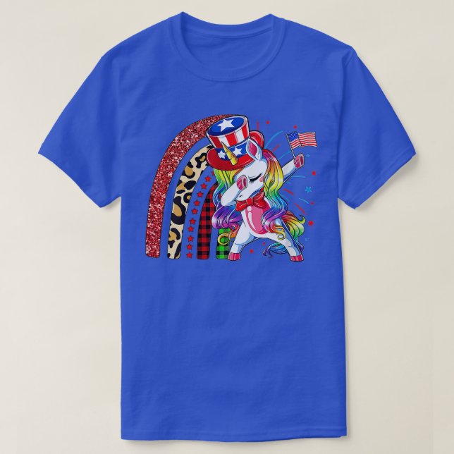 Camiseta Womens Dabbing Unicorn Rainbow 4th of July Patriot (Diseño del anverso)