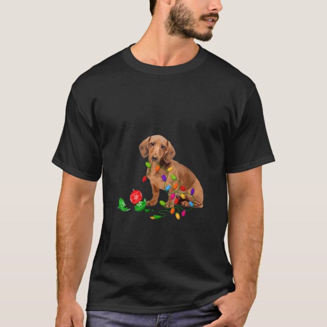 Camiseta Womens Dachshund Art Dog Lover Christmas Doxi Ligh (Anverso)