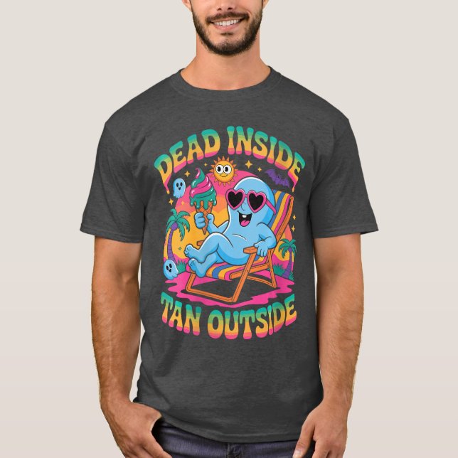 Camiseta Womens Dead Inside Tan Outside Funny Ghost Summerw (Anverso)