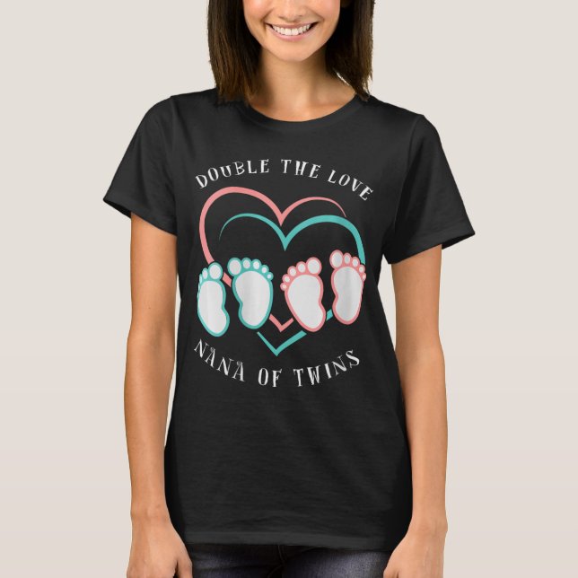Camiseta Womens Double The Love New Nana Grandma Of Twins R (Anverso)