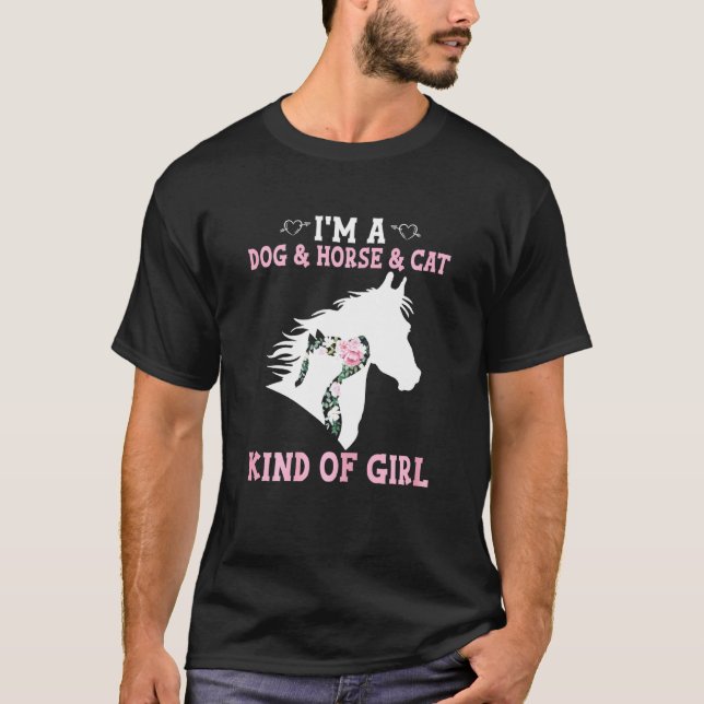 Camiseta Womens Dy Dog Horse Cat Floral Silhouette Animal G (Anverso)