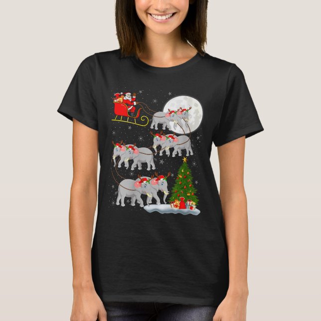 Camiseta Womens Elephant Santa Sleigh Flying Funny Magical  (Anverso)