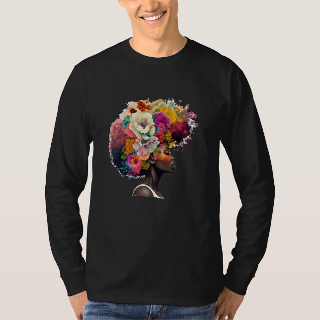 Camiseta Womens Flower Afro Black Women African American  1 (Anverso)