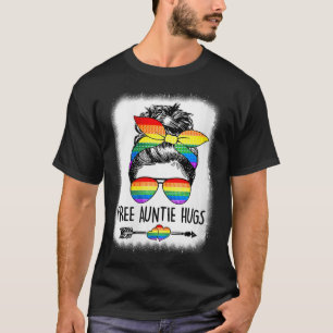 Camiseta Womens Free Auntie Hugs Messy Bun Rainbow Lgbt Gay