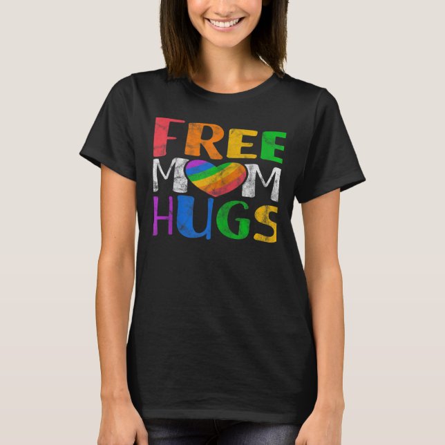 Camiseta Womens Free Mom Hugs LGBT Rainbow Heart Gay Lesbia (Anverso)