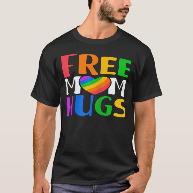 Camiseta Womens Free Mom Hugs LGBT Rainbow Heart Gay Lesbia (Anverso)